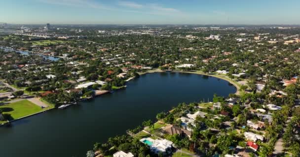 Luchtfoto Video South Lake Hollywood Florida Woonwijken — Stockvideo