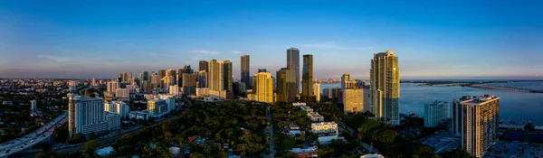 Panorama Aéreo Drones Brickell Miami Atardecer — Foto de Stock