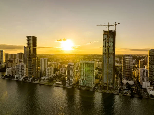 Edgewater Miami Napnyugta Épületek Építés Alatt — Stock Fotó