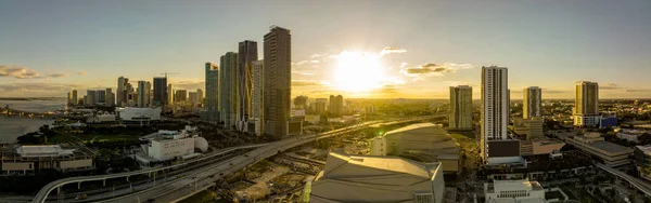 Sonnenuntergangspanorama Downtown Miami Florida Usa — Stockfoto