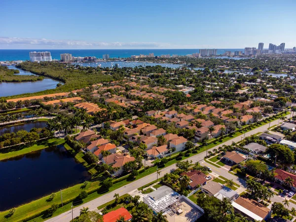 Aerial Foto Kelas Atas Lingkungan Florida Selatan Hollywood — Stok Foto