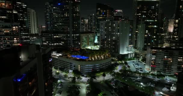 Night Aerial Video Four Seasons Hotel Miami Pool Deck Luxury — ストック動画
