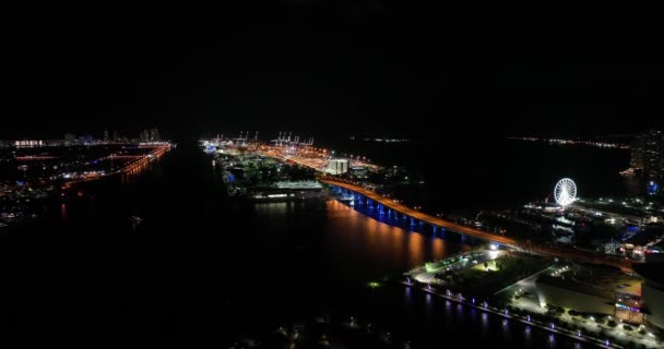Éjszakai Légi Felvétel Port Miami — Stock videók
