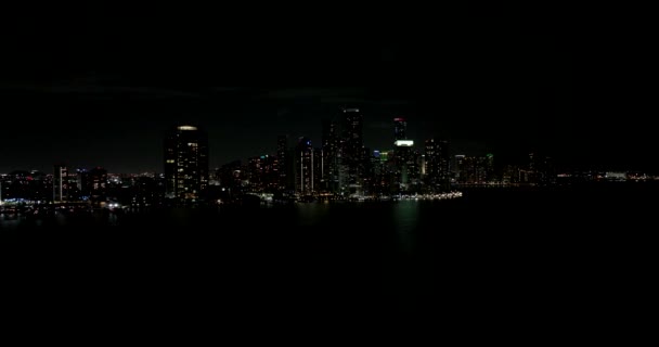 Aerial Brickell Bay Night View Downtown Miami — стоковое видео