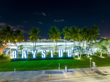 Bayside Marketplace neon street sign on Biscayne Boulevard clipart