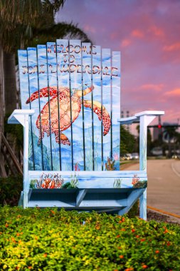 Fort Lauderdale, FL, USA - January 9, 2021: Welcome to Fort Lauderdale beach chair on A1A