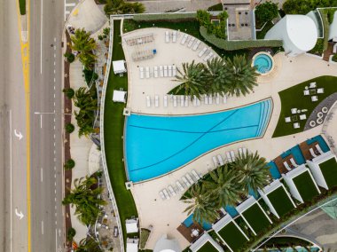 Fort Lauderdale, FL, USA - January 9, 2021: Aerial photo Paramount Fort Lauderdale pool deck