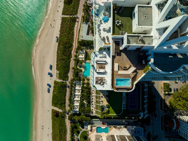 Luchtfoto Boven Het Dak Akoya Zwembad Penthouse Suite Miami Beach — Stockfoto