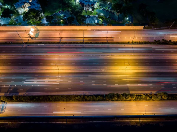 Foto Aerea Aerea Aerea Autostrada Notte — Foto Stock