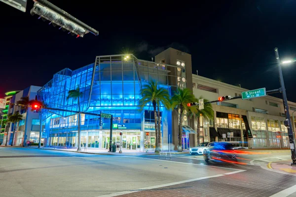 Miami Beach Usa Febbraio 2022 Foto Notturna Luci Blu Neon — Foto Stock