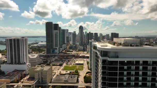 Flying Buildings Miami Drone Shot — Stock Video