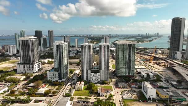 Signature Bridge Construction Downtown Miami East View — Stock Video
