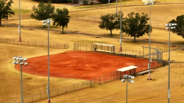 Campo Baseball Primo Piano Aereo Con Luci Dello Stadio — Video Stock