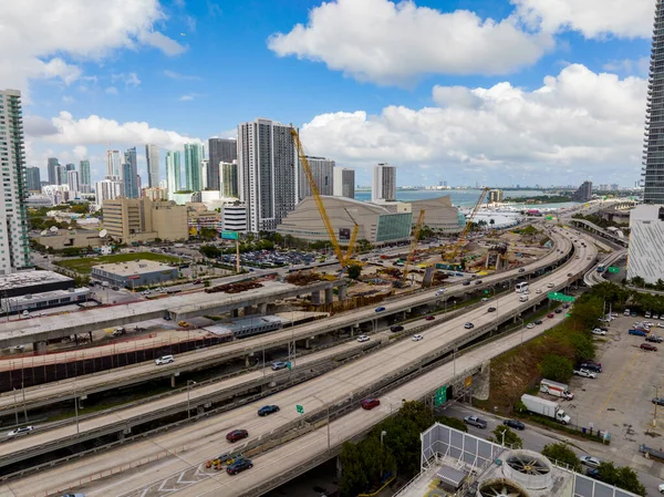 Miami Usa Лютого 2022 Aerial Photo Construction Signature Bridge Downtown — стокове фото