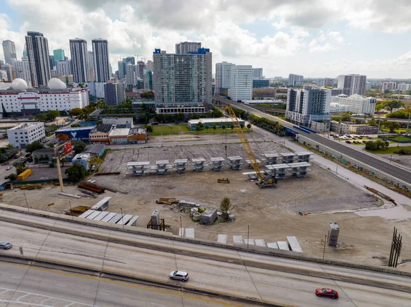 Miami Usa Лютого 2022 Aerial Photo Construction Signature Bridge Downtown — стокове фото
