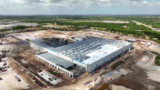 Antenn Drönare Lager Distributionscenter Uppbyggnad Port Lucie Florida — Stockvideo