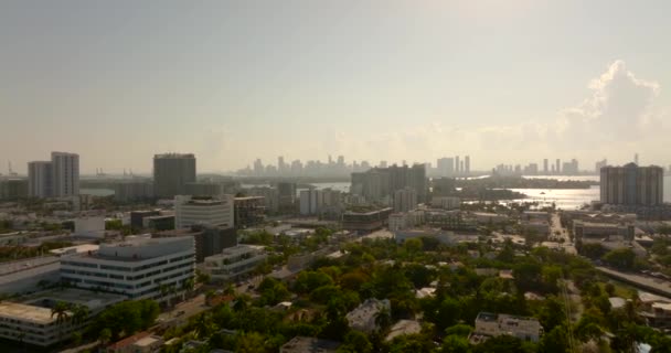 Luchtfoto Video Miami Beach Scène Door Baai Filmische — Stockvideo