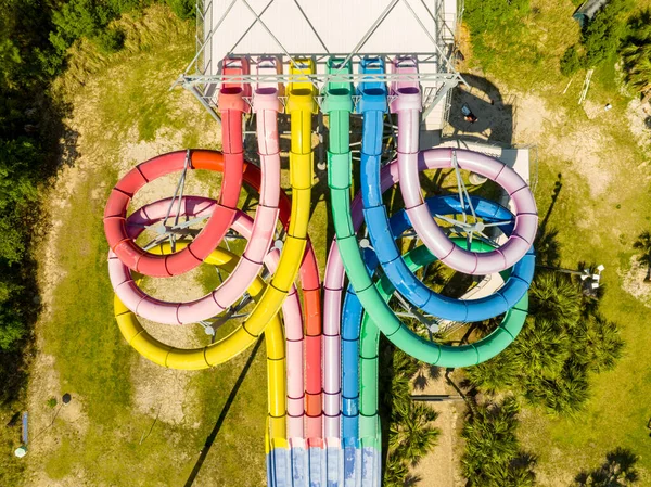 Aerial Drone Photo Water Park Slide Tubes — стоковое фото