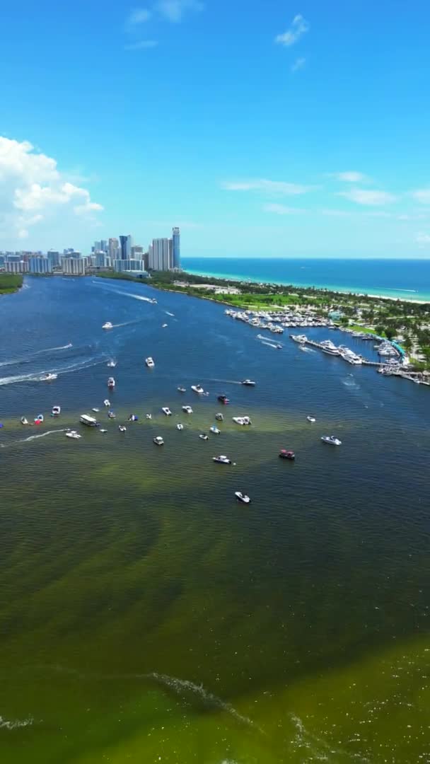 Vertical Aerial Drone Footage Haulover Miami Sandbar — Stockvideo