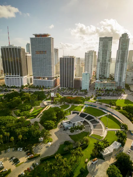 Vertical Aerial Photo Bayfront Park Miami — Stock Photo, Image