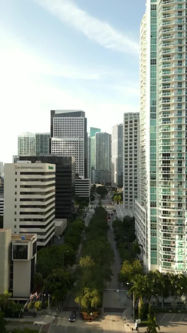 Pionowe Nagranie Drona Brickell Avenue Miami — Wideo stockowe