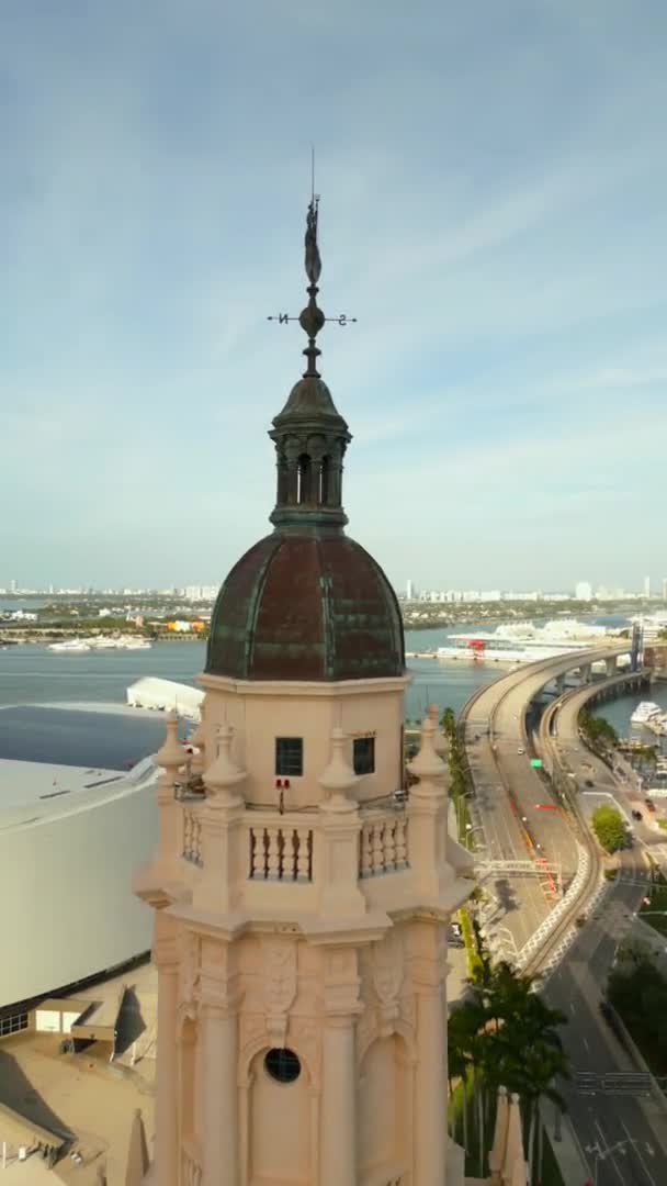 Κάθετη Εναέρια Drone Βίντεο Μαϊάμι Freedom Tower — Αρχείο Βίντεο