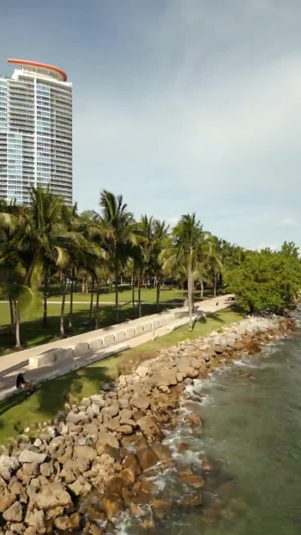 Vertical Video Miami Beach South Pointe Park Piedras Orilla — Vídeos de Stock