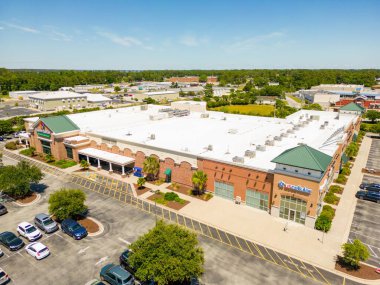Aerial drone photo Harris Teeter Supermarket in Morehead North Carolina clipart