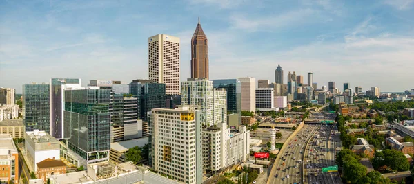 Aerial Drone Photo Downtown Atlanta Highway Traffic — Stock Photo, Image
