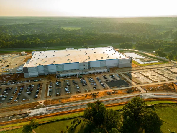 Aerial Drone Inspection Amazon Warehouse Construction Tallahassee Florida Usa — ストック写真