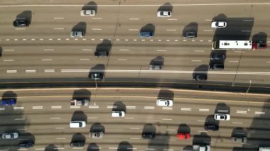 Static aerial video over two way highway traffic