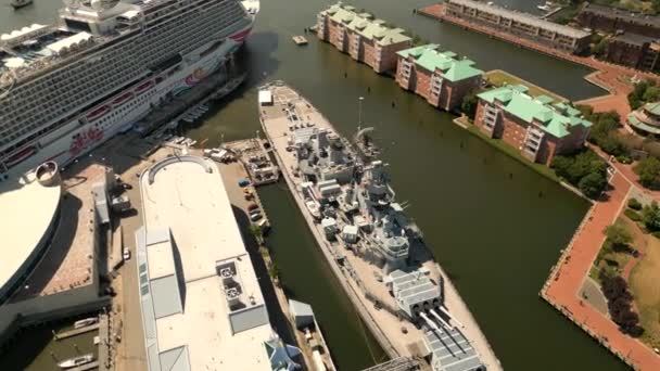 Aerial Video Naval Battle Ship Uss Wisconsin Norfolk — Vídeo de Stock