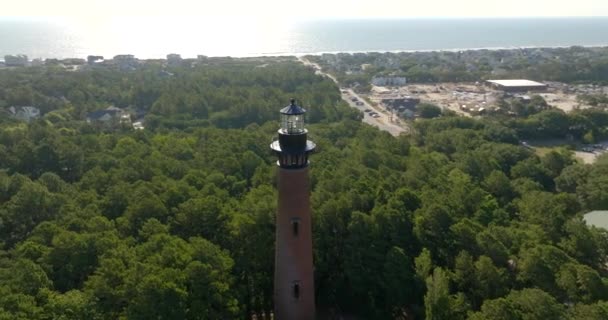 Drohnenumlaufbahn Currituck Beach Lighthouse Corolla Usa — Stockvideo