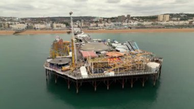 Aerial orbit Brighton Beach Palace Pier 4k circa 2022