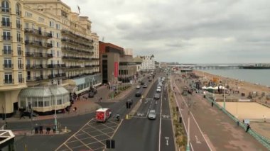 Aerial footage over Kings Road Brighton Beach UK