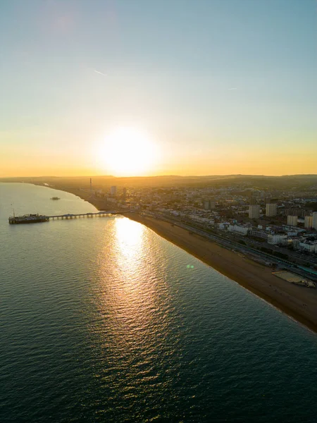 Vertical Aerial Photo Sunset Brighton Beach — 스톡 사진