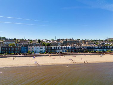 Portobello Beach Edinburgh İskoçya 'da havadan çekilmiş bir fotoğraf.