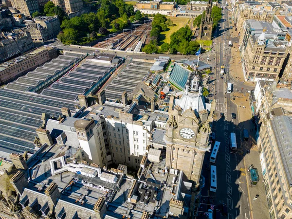 Letecká Fotografie Věže Balmoral Hvězdičkovém Hotelu Edinburgh Scotland — Stock fotografie