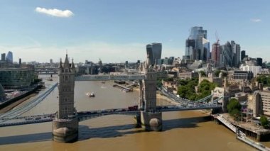 Aerial flight over Tower Bridge London River Thames 4k