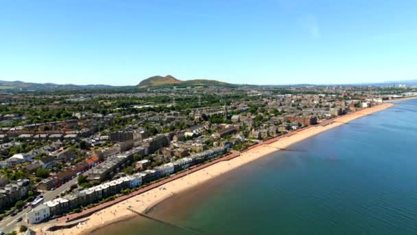 Aerial Flyover Tilt Portobello Beach Edinburgh Scotland United Kingdom Travel — Video