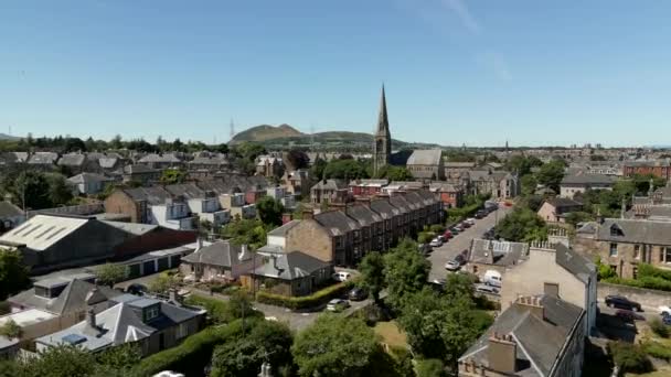 Aerial Video Portobello Joppa Parish Church Edinburgh Scotland — Vídeos de Stock