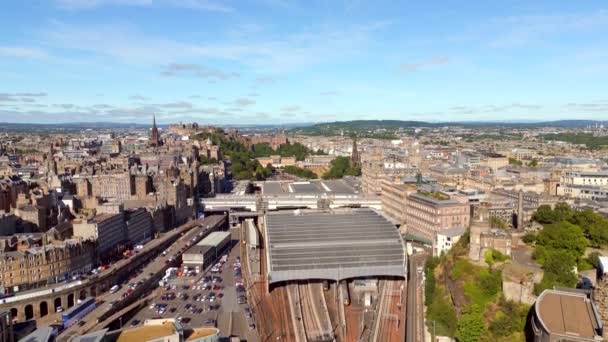 Aerial Drone Footage Edinburgh Waverley Scotland — 图库视频影像