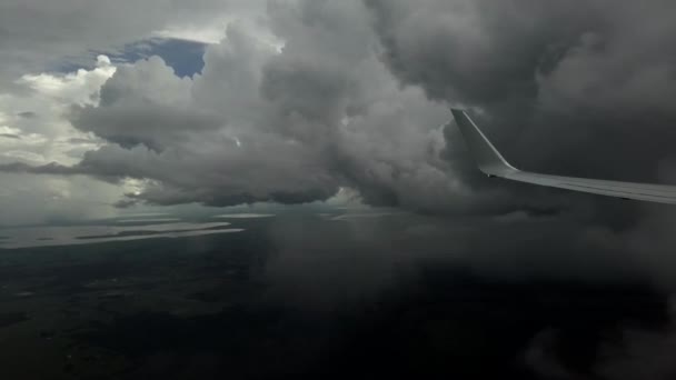 Aerial Video Airplane Flying Zero Visibility Storm Clouds — Stok Video