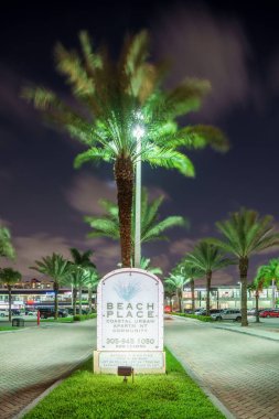 Sunny Isles Beach, FL, USA - August 1, 2022: Night photo of RK Center shopping plaza photographed at night