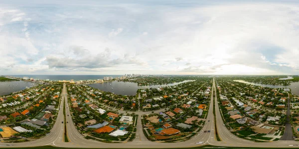 Aerial 360 Spherical Photo Hollywood Boulevard Florida Upscale Residential Neighborhood — Stok fotoğraf