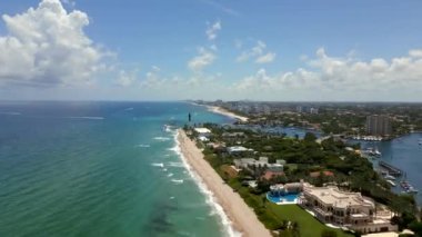 Aerial hyperlapse video Hillsboro Lighthouse and inlet Pompano Beach