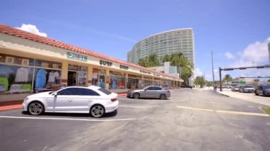 Strip mall shops Pompano Beach. 4k gimbal stabilized motion footage