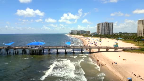 Pompano Beach Fishing Pier Fisher Family Pier Aerial Drone Video — 비디오