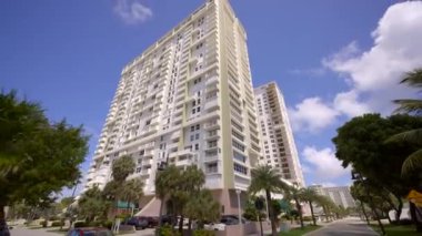 Pompano Beach Club South and North condominium towers. 4k motion video gimbal stabilized