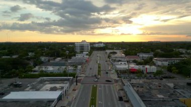 Aerial video Downtown Hollywood Boulevard at sunset